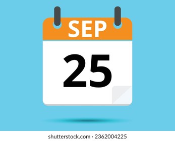 25. September. Flacher Icon-Kalender einzeln auf blauem Hintergrund. Vektorgrafik.