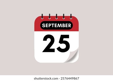 25 September month single day vector, illustration, calendar with rose red, black and off-white color background calendar September 25