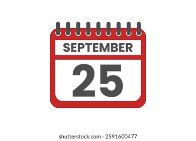 25 September month single day vector, illustration, calendar with red, black and white color background calendar September 25