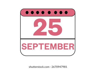 25 September month single day vector, illustration, calendar with peach, black and white color background calendar icon of September 25