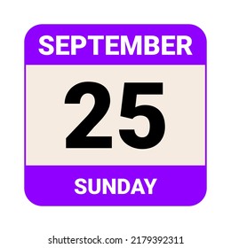 25 September, Sunday. Date template. Useful design for calendar or event promotion. Vector illustration EPS 10 File