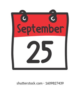 25 September. Vector flat daily calendar icon. Date and time, day, month. Holiday