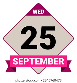 25. September, Mittwoch. Datumsvorlage. Nützliches Design für Kalender- oder Veranstaltungswerbung. EPS10 Datei, Vektorgrafik. Einzeln auf weißem Hintergrund. 