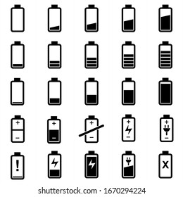 25 Set Battery symbol collection vector, illustration of battery icon design in white background