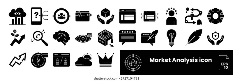 Icono de 25 sets Análisis de mercado con estilo de color de relleno.