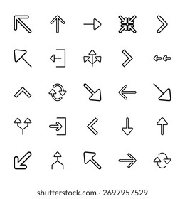 25 set of outline web arrows icons such as arrow, diagonal arrow, arrow, two arrows, diagonal vector thin icons for report, presentation, diagram, web design, mobile app