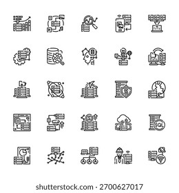 25 set of outline web big data icons such as variety, system, storage, website, visualization vector thin icons for report, presentation, diagram, web design, mobile app