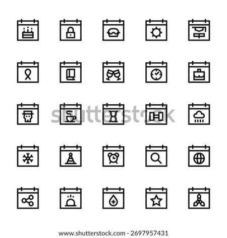 25 set of outline web calendar and date icons such as calendar, calendar, vector thin icons for report, presentation, diagram, web design, mobile app