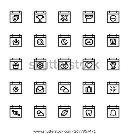 25 set of outline web calendar and date icons such as calendar, calendar, vector thin icons for report, presentation, diagram, web design, mobile app
