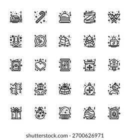 25 Satz von Umriss Web Weihnachts-Icons wie Weihnachtsbonbons, Mikrofon, Einladung, Bonbons, Geschenk Vektor dünne Icons für Bericht, Präsentation, Diagramm, Web-Design, mobile App