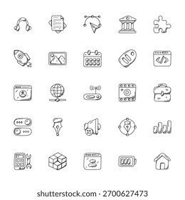 25 Satz von Umriss Web-Design und Entwicklung Symbole wie Dokumente, Raketenstart, Benutzer, Toggle, Handy Vektor dünne Symbole für Bericht, Präsentation, Diagramm, Web-Design, mobile App
