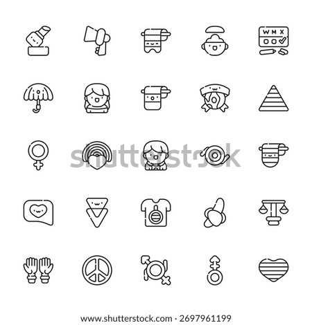 25 set of outline web gender identity icons such as megaphone, pride, woman, discussion, fraternity vector thin icons for report, presentation, diagram, web design, mobile app