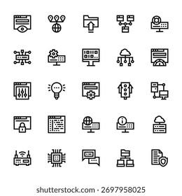 25 conjunto de ícones de hospedagem web de outline como grade mundial, rede, ting, acesso, wifi router vetor ícones finos para relatório, apresentação, diagrama, web design, aplicativo móvel