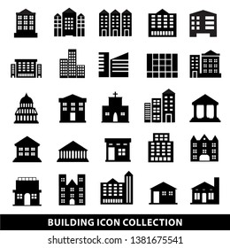 25 set of public Building icon,  goverment and office symbol, hotel, apartment, house icon vector