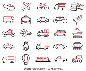 25 set Transport icons, symbol transport illustration. car, train, boat, truck, vehicle, plane, ballon.
editable file. vector. line icon