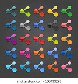 25 share sign glossy web button. Blank color shape with black drop shadow on dark gray background with noise effect. Vector illustration EPS 10.