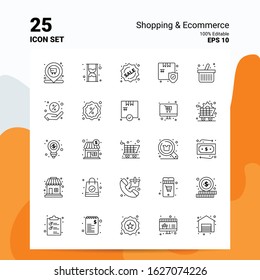 25 Shopping & ECommerce Icon Set. 100% Editable EPS 10 Files. Business Logo Concept Ideas Line icon design