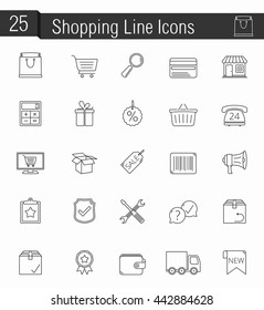 25 shopping or e-commerce line icons, vector eps10 illustration