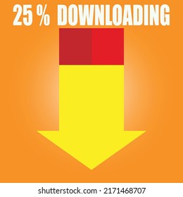 25% sign symbol downloading in 3d illustration arrow red color shape business stamp isolated on yellow background. Vector eps10
