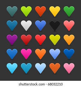 25 simple colored heart icon web 2.0 buttons with shadow and reflection on gray