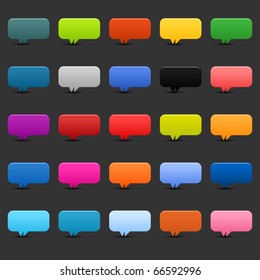 25 simple speech bubble icon web 2.0 buttons. Colored rounded rectangle shapes with shadow on black