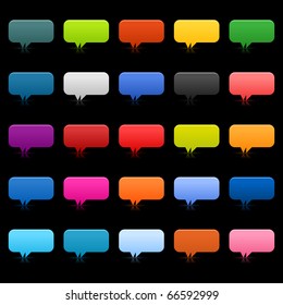 25 simple speech bubble icon web 2.0 buttons. Colored rounded rectangle shapes with reflection on black
