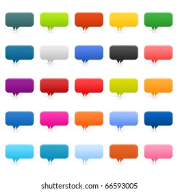 25 simple speech bubble icon web 2.0 buttons. Colored rounded rectangle shapes with shadow and reflection on white