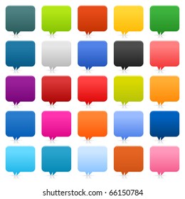 25 simple speech bubble web 2.0 buttons. Colored rounded square shapes with shadow and reflection on white background