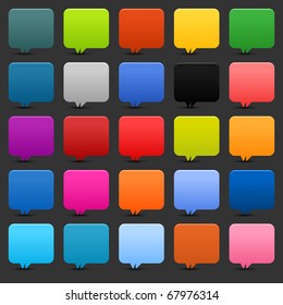 25 simple speech bubble web 2.0 buttons. Colored rounded square shapes with shadow on gray background