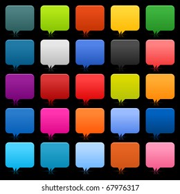 25 simple speech bubble web 2.0 buttons. Colored rounded square shapes with reflection on black background