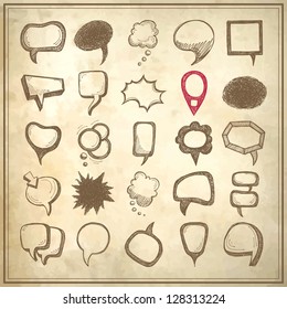 25 sketch different speech bubble collection on grunge background