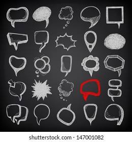 25 sketch different speech bubble collection on black background