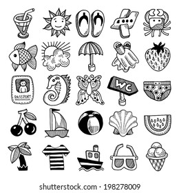 25 sketch icon set of summer theme, vector illustration