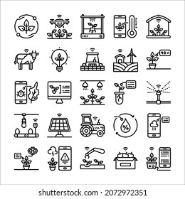 25 Smart farm linear icon pack-Agricultural innovation concepts. Digital technology.