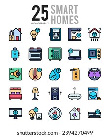 25 Smart Homes. icons Pack. vector illustration.