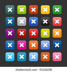 25 smooth satined web 2.0 button with delete sign. Colored rounded square shapes with black shadow on gray background. This vector illustration saved in 8 eps