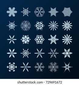 25 snowflakes. For backgrounds, decorating postcards and invitations for Christmas. Vector illustration