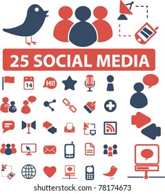 25 Social Media Icons, Signs, Vector