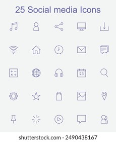 25 Social media icons, vector, graphics