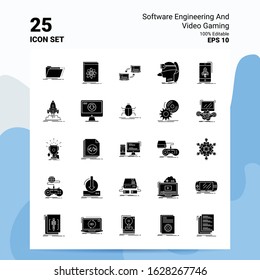 25 Software Engineering And Video Gaming Icon Set. 100% Editable EPS 10 Files. Business Logo Concept Ideas Solid Glyph icon design