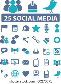 25 Soical Media Icons, Signs, Vector Illustrations