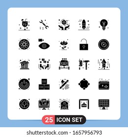25 Solid Black Icon Pack Glyph Symbols for Mobile Apps isolated on white background. 25 Icons Set.