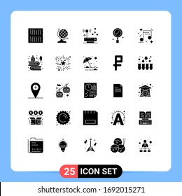 25 Solid Glyph concept for Websites Mobile and Apps books; music; internet; happiness; search Editable Vector Design Elements
