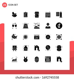 25 Solid Glyph concept for Websites Mobile and Apps glass; medical; food; doctor; marketing Editable Vector Design Elements