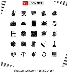 25 Solid Glyph concept for Websites Mobile and Apps fry; breakfast; router; trash; garbage Editable Vector Design Elements
