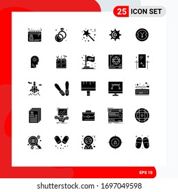 25 Solid Glyph concept for Websites Mobile and Apps coin; spin; magic; gear; award Editable Vector Design Elements