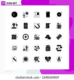 25 Solid Glyph concept for Websites Mobile and Apps arrows; back; pool; mobile; phone Editable Vector Design Elements