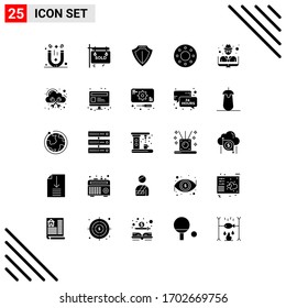 25 Solid Glyph concept for Websites Mobile and Apps thief; hacker; sheild; food; donut Editable Vector Design Elements