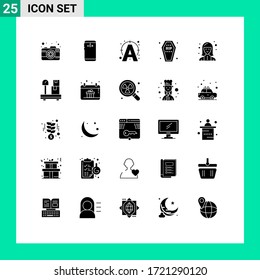 25 Solid Glyph concept for Websites Mobile and Apps halloween; death; back; coffin; connect Editable Vector Design Elements