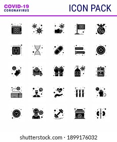 25 Pandemievektorillustrationen von Solid-Glyph-Corona-Virus; Fledermaus; Bakterien; medizinisch, Unterstützung virales Coronavirus 2019-nov Krankheit Vektor Design Elements